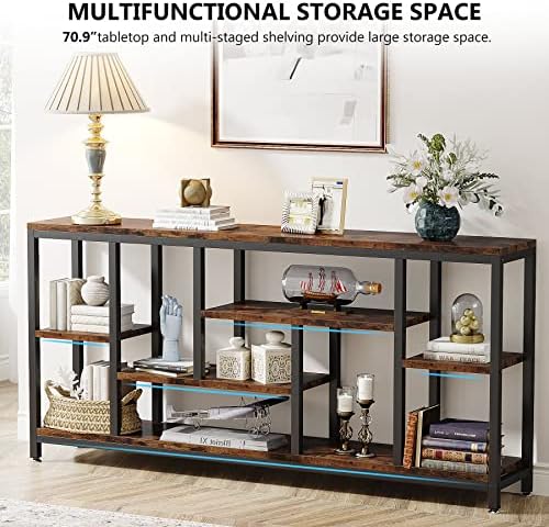 Tribesigns Console Sofa Table, 70.9 inch Extra Long Table Behind Couch with Storage Shelves, 3-Tier Industrial Narrow Entryway Hallway Accent Table for Living Room, Rustic Brown