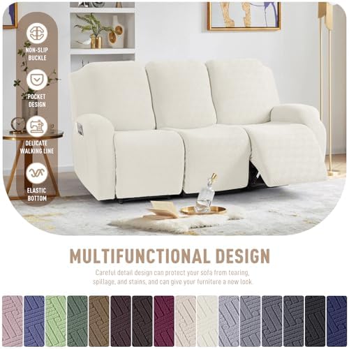 KinCam Recliner Sofa Covers, Stretch Reclining Cover, Cream