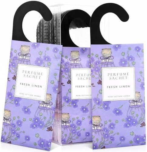 Large 12 Packs Fresh Linen Hanging Scented Sachets Long-Lasting Closet Deodorizer Air Freshener Fabric Refresher Odor Eliminator for Drawer Home Fragrance Gift Set