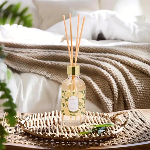 Airkeep Reed Diffuser Oil Set with Reed Sticks,Vanilla Aromatherapy Oil Scent Diffuser for Home Office Bathroom Decoration Perfume and Gifts 3.38 oz/100ml