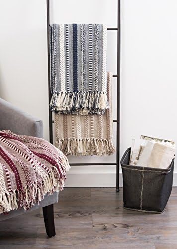 DII Braided Striped Throw Blanket, 50x60, BlackBerry on Cream