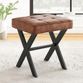 LUE BONA Vanity Stool, Square Faux Leather Makeup Stool with Metal X Legs, Small Ottoman Stool Chair for Vanity, Modern Padded Vanity Seat Foot Rest Stool for Makeup Room, Living Room, Reddish Brown