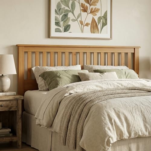 ComfIQ Serene Wood Panel Headboard with Mission Slats, King, Pine