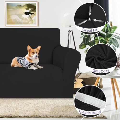 ZNSAYOTX Oversized Super Stretch Couch Cover (92"-115"), New Striped Sofa Covers Comfortable & Durable, Dog Cat Pets Friendly Extra Large Spandex Sofa Slipcovers (Black, XL Sofa)