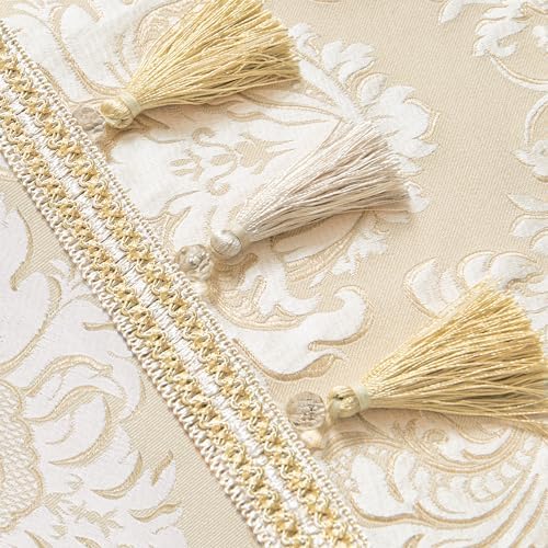 Loom and Mill Elegant Jacquard Table Runner 108 inches Long, Beige+White