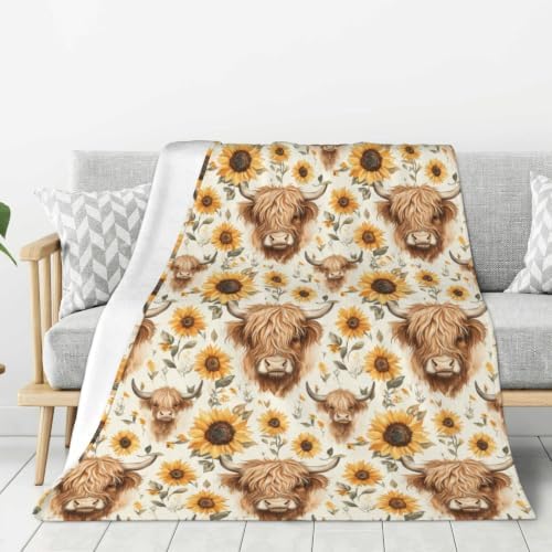 Sunflower Highland Cow Blanket 40"x50", Soft Lightweight Throw Blanket for Kids Teens Adults, All Season Cozy Decorative Blanket for Sofa Bed Couch Travel