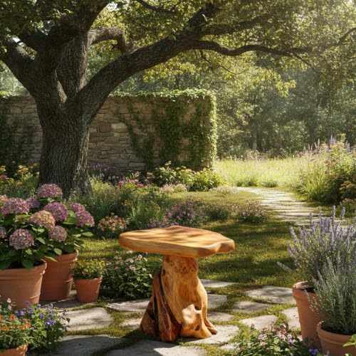 Cedar Wood Stump Mushroom Stool Live Edge Side Table 13.5"x12"x14"H