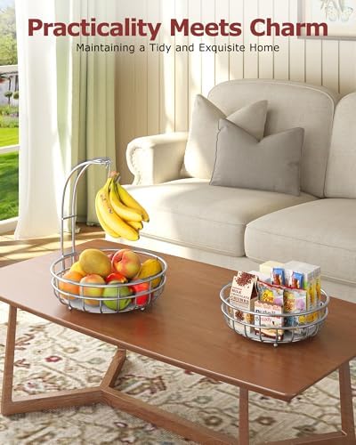 Sevenblue 2 Tier Modern Fruit Basket for Kitchen Counter, Silvery