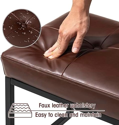 Glitzhome Ottoman Bench, Modern PU Leather Vanity Stools Chairs with Metal Frame, Makeup Stool Padded Foot Rest Stool for Living Room Vanity, Entryway, Bathroom, Brown
