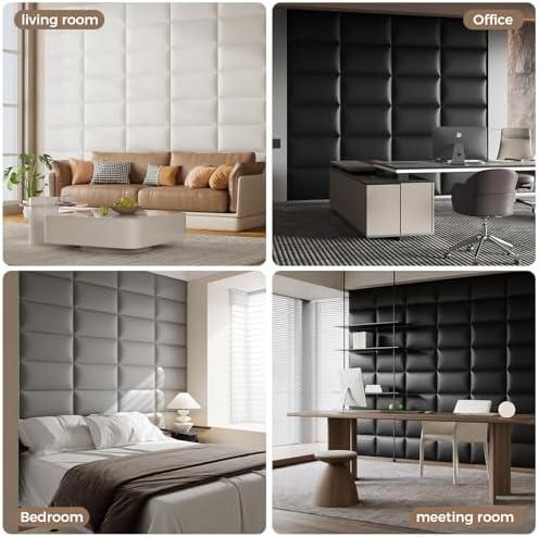 Gray Stick-On Wall Mounted Headboard - 6-Piece Modular Padded Bed Backboard for Queen and King Size Beds, 24 x 12 Inches Each, Easy-to-Install Sound-Proofing Upholstered Bed Headboard