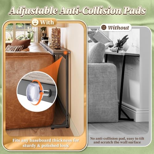 Huuger 63.4-78.3'' Extendable Behind Couch Table with Outlets, Oak