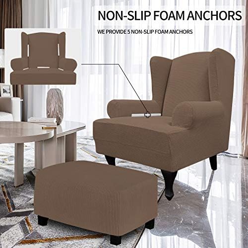 Easy-Going Stretch Large Wingback Chair Sofa Slipcover Brown