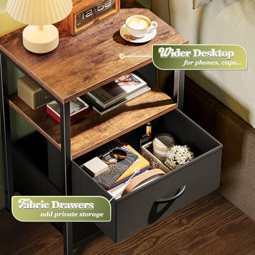 Huuger Night Stand Set of 2, Nightstand with 2 Drawers, Bedside Table