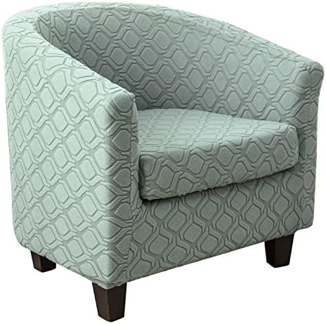 MIFXIN 2 Piece Stretch Jacquard Tub Chair Cover with Cushion Cover Soft Removable Club Chair Slipcovers Armchair Sofa Couch Furniture Protector for Living Room Counter Bar Cafe (Green)