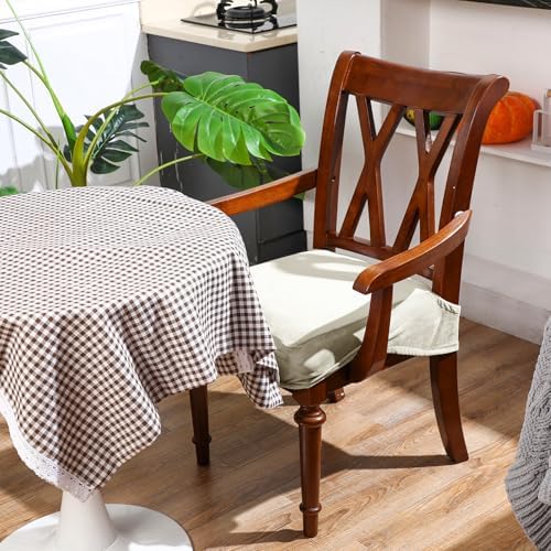 Havawish Extra Wide Dining Chair Seat Covers, Beige White, Velvet, 6 Pcs