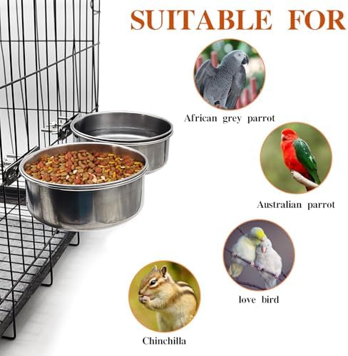 2pcs Stainless Steel Bird Food Bowl Parakeet Water Dish 40oz Large Capacity