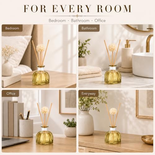 Reed Diffuser Set of 2,Lemon&Basil& 1.7 fl oz Scented Diffuser with Sticks Home Fragrance Reed Diffuser for Bathroom Shelf Décor
