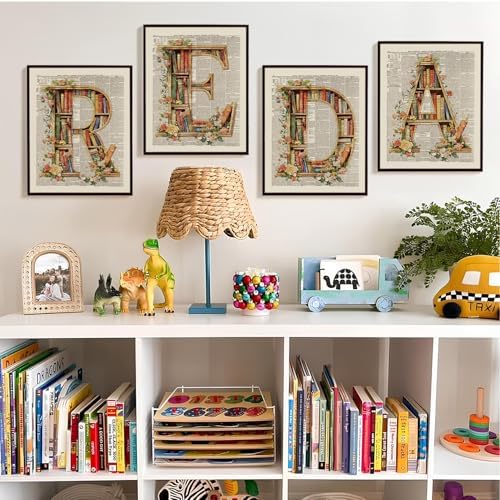 SkyCozy Book Poster Vintage Wall Decor, Retro Classroom Decor 4 Pcs 8x10
