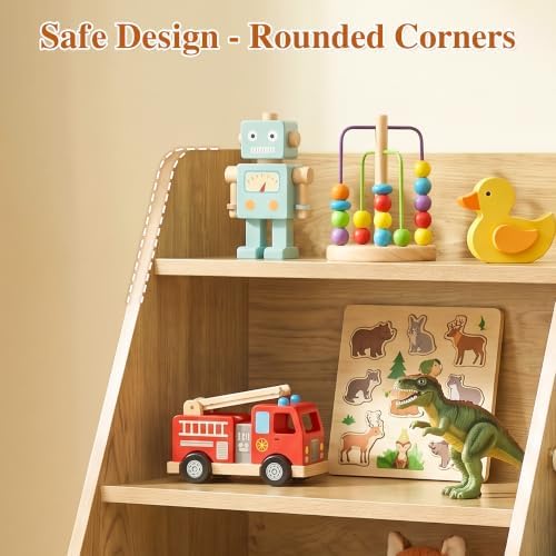 Kids Bookshelf & Toy Storage Organizer, 4‑Tier Sturdy Toddler Book Shelf with Removable Fabric Bins for Classroom, Playroom, Bedroom, 32" W x 16" D x 32" H