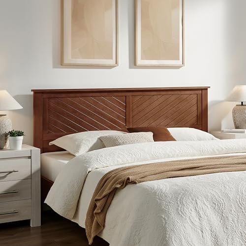 ComfIQ Serene Wood Panel Headboard with Chevron Scoring, King, Walnut