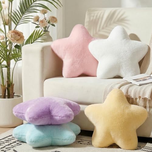 Star Pillow 15.4" Faux Plush Cute Decorative Throw Pillows, Light Purple,