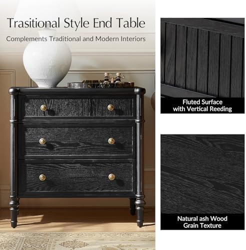 HULALA HOME Traditional End Table with Charging Station, Black