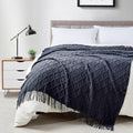 BOURINA Navy Throw Blanket 50 x70 Inch Jacquard Throw Knitted Blanket