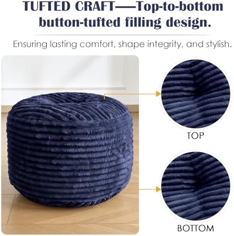 SHOUREN Stuffed Round Ottoman,Pouf Ottoman Foot Rest,18 X 14,Navy