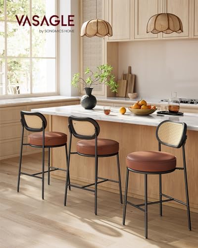 VASAGLE Bar Stools Set of 4, 25.1-Inch Counter Height, PE Rattan Back