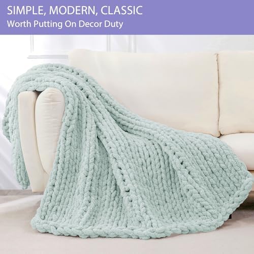 Bigacogo Chunky Knit Throw Blanket for Couch, 40x60 inches, Mint