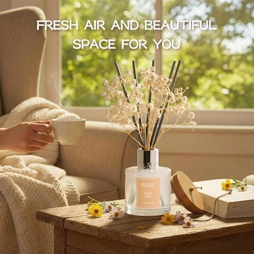 Airkeep Reed Diffuser Set,3.38 fl oz (100 ml) - Fresh Linen Oil Diffusers with 8 Reed Sticks, Home Fragrance Reed Diffuser for Bathroom Shelf Decor