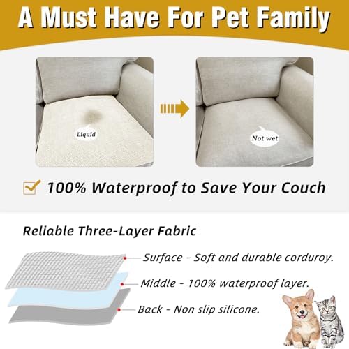 Couch Arm Covers, Sofa Arm Covers, Waterproof Armrest Cover for Sofa, Armchair, Loveseat, Non-Slip Recliner Arm Cover, Headrest Cover, Arm Chair Covers Set of 2 (Cream, 24"×20")