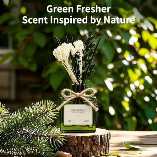 Reed Diffuser, 6.1 oz Zen Tea Scent Diffuser with Sticks & Dried Flowers, 120 Days Long Lasting diffusers for Home, Elegant Fragrance for Bathroom Bedroom Office Decor Air Fresh