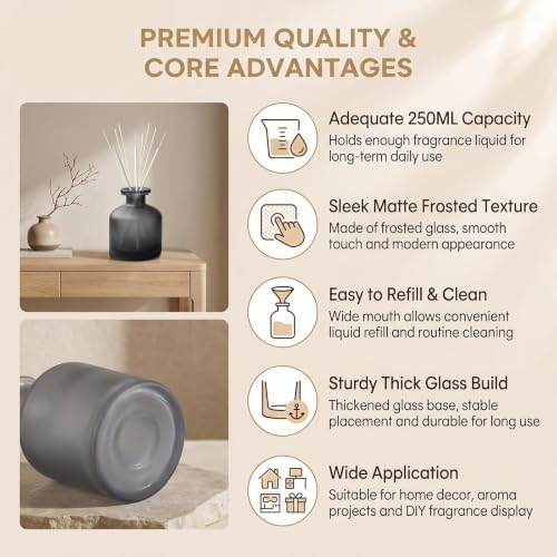 8.4oz Glass Reed Diffuser Bottles, Matte Grey Fragrance Container