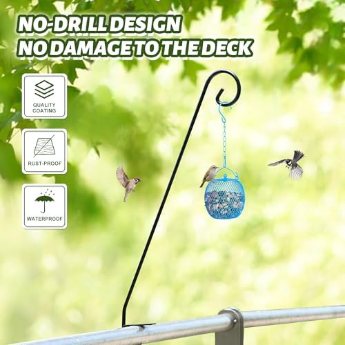 MIXXIDEA 2 Packs Heavy-Duty Deck Hook, Deck Rail Pole,Deck Bird Feeder Pole