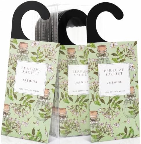Large 12 Packs Jasmine Hanging Scented Sachets Long-Lasting Closet Deodorizer Air Freshener Fabric Refresher Odor Eliminator for Drawer Home Fragrance Gift Set