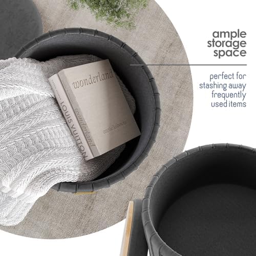 Round Ottoman with Storage, Pleated Velvet Storage Ottoman, Foot Stool Ottomans, Makeup Vanity Stool, Small Ottomans Foot Rest, Modern Vanity Stools for Living Room and Bedroom, Grey