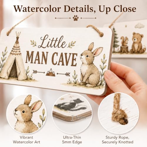 Little Man Cave Sign, Woodland Nursery Decor for Boys, Adventure Set of 2