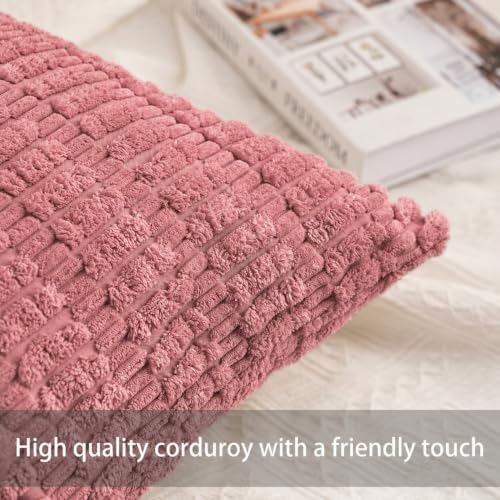 Pack of 2 Corduroy Decorative Throw Pillow Covers 18x18 Inch, Peach Pink