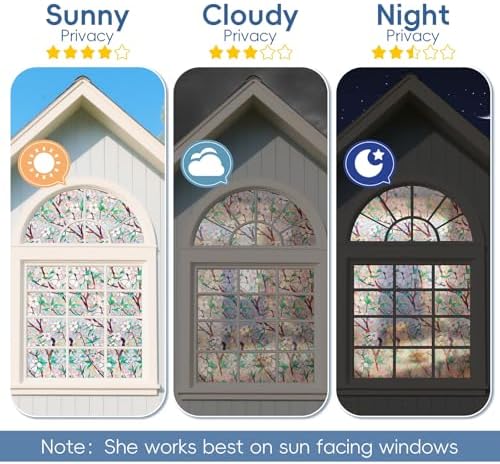 Rainbow Window Privacy Film Decorative Window Sticker, 3D Static Stained Glass Cling Tint for Home Heat Control Non-Adhesive, 17.5 Inch * 78.74 Inch