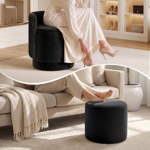 Velvet Vanity Chair with Storage 360° Swivel Accent Stool FootRest