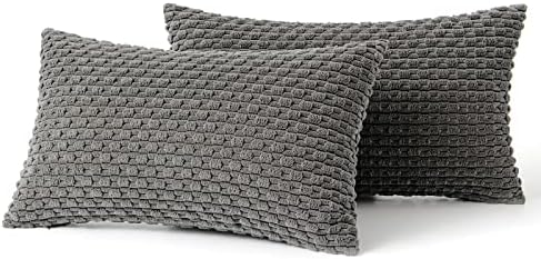 MIULEE Lumbar Decorative Throw Pillow Covers 12x20 Dark Grey Corduroy