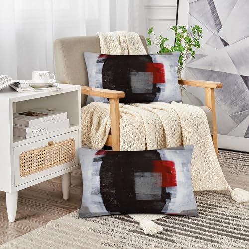 Throw Pillow Covers for Couch, 20x12 Inch, Set of 2, Grey Red