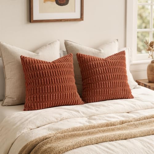 MIULEE Fall Euro Sham Corduroy Decorative Throw Pillow Covers 24x24 Rust