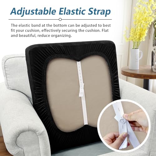 Couch Cushion Cover Leather-Look 1PC Stretch Chair Seat Slipcover for Living Room Individual Armchair Seat Cushion Cover, Pet-Friendly, Non-Slip, Easy Fit - Black