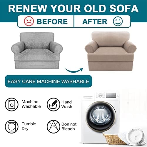 Turquoize T Cushion Chair Slipcover Armchair Slipcover for Living Room Stretch Sofa Couch Cover Soft Armchair Cover Washable Furniture Covers with Individual T Cushion Seat Covers (Chair, Sand)