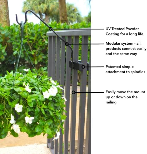 Premium - Hold It Mate Multi Use Hook Kit for Vertical Spindled Railings, Hang Flower Baskets Chimes Bird Feeder 15LBS Weight Limit