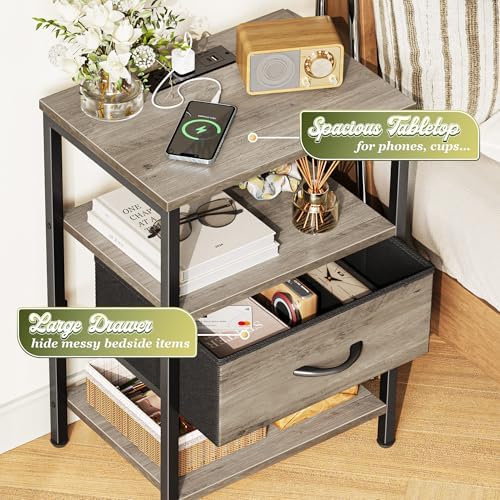 SUPERJARE Nightstand with Charging Station, USB-C Port, Bedside Table