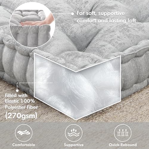 Intelligent Design Floor Pillow, Large Cushion for Meditation, 20x20 Grey