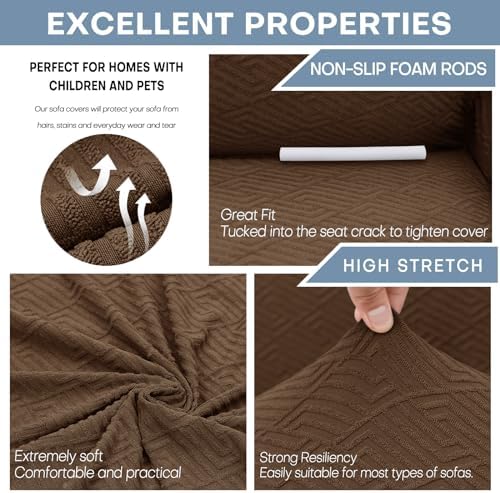 ZNSAYOTX 1 Piece Jacquard Chair Slipcovers for Living Room High Stretch Chair Covers with Arms Anti Slip Pets Friendly Couch Sofa Armchair Cover Furniture Protector (Small, New Pattern Coffee)